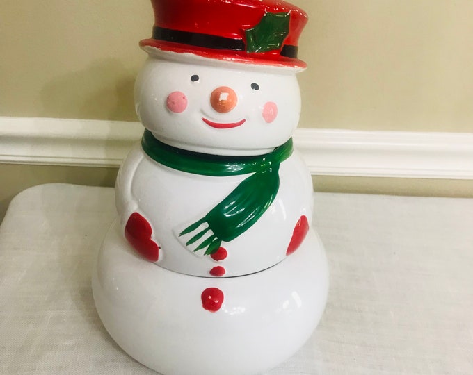 Vintage Ceramic Snowman Two Part Cookie Jar