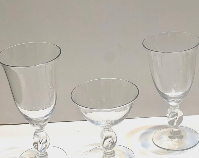 Imperial Glass (Ohio) Clear Twisted Stem Goblets,  Ice Tea,  Claret Wine, Champagne Glasses
