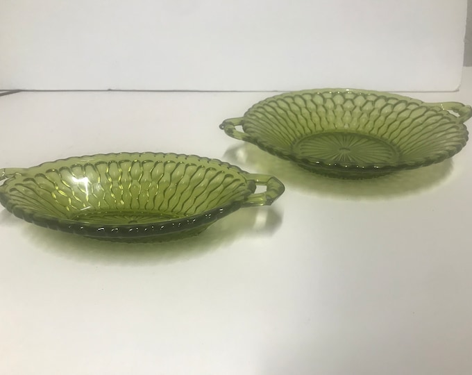 Honeycomb Green Relish Dish, Pickle Dish by Indiana Glass, Avocado Green Pickle and Relish Bowl
