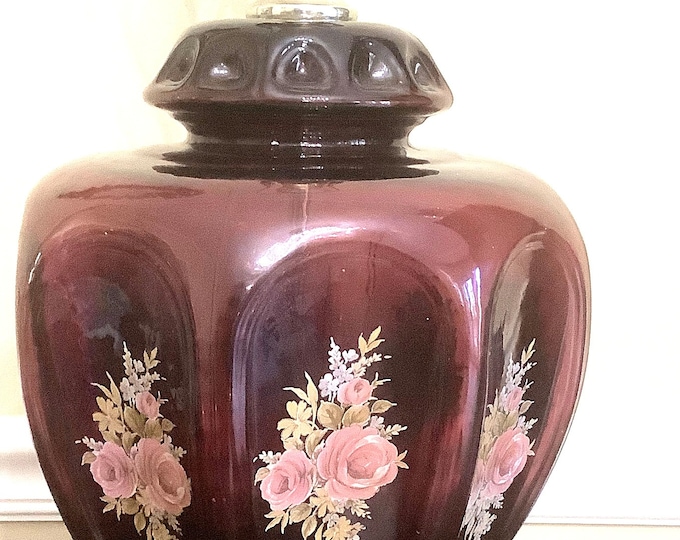 Vintage Amethyst Floral Bedside Table Lamp with Lighted Base