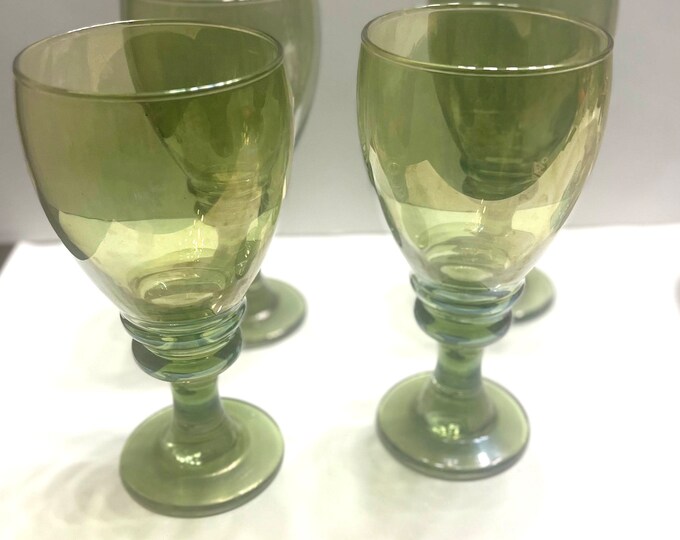 Vintage Green Water Goblets, Libbey’s Glass Company Iridescent Splash-Green Water Goblets,