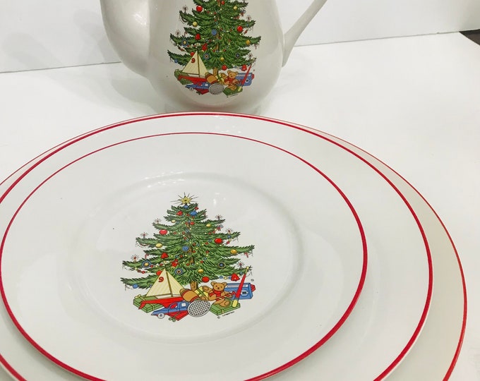 America Christmas Tree Dinnerware, Plates,  Cups, Saucers, Bowls, Tea Pot by Cuthbertson
