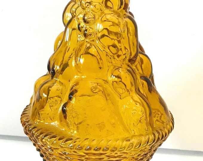 Vtg Genie Decanter,  Art Glass,  Amber Embossed Fruit Motif, Genie Decanter 11”, Gift for Him