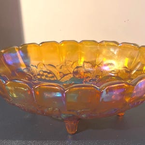 Vintage Indiana Glass Amber Carnival Iridescent Grape Bowl