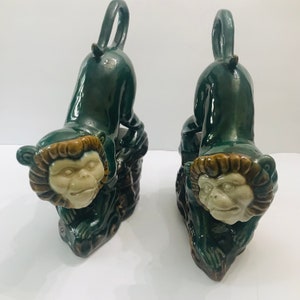 Vintage Majolica Monkeys Perched on a Rock, Sold Separately