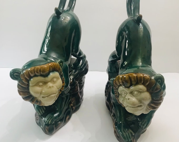 Vintage Majolica Monkeys Perched on a Rock, Sold Separately