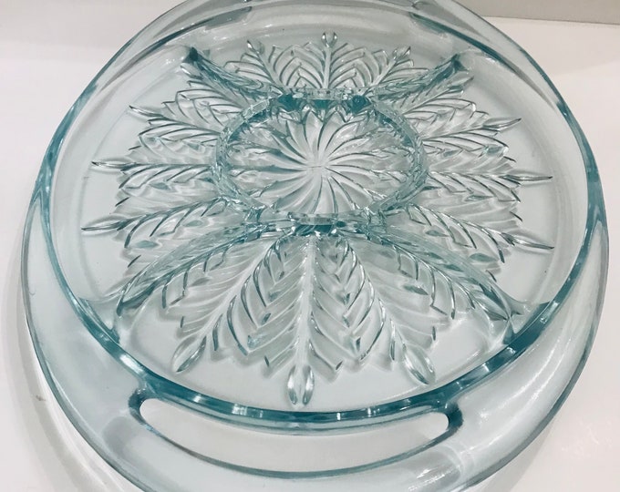 Vintage Jeannette Starlight Blue Feather  Five Part Relish Dish