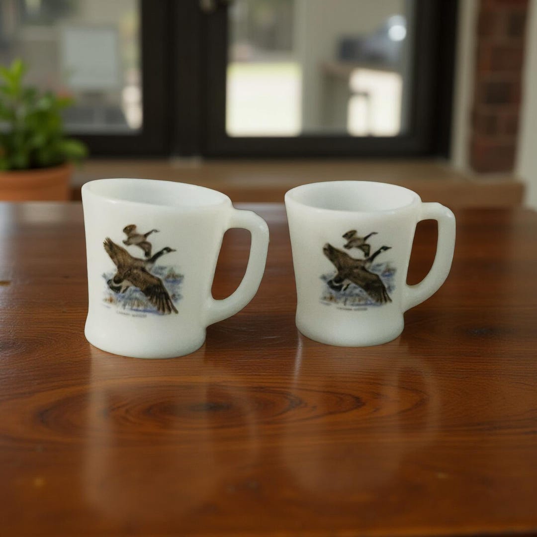 Vintage Fire King Coffee Mug Cup Canadian Goose D Handle White