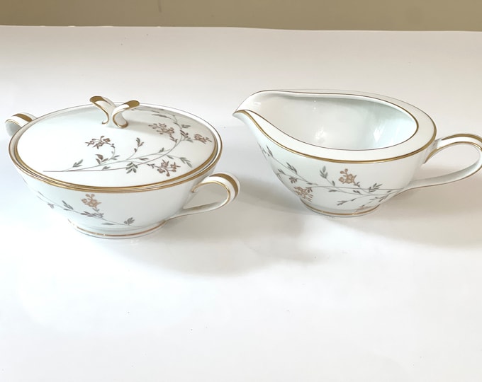 Andrea by Noritake Sugar Bowl and Creamer, Gift for Kitchen, Porcelain Sugar and Creamer with Lid