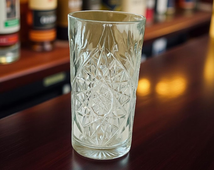 Vintage Libbey Hobstar Glass Tumbler: Retro Barware, 16 oz