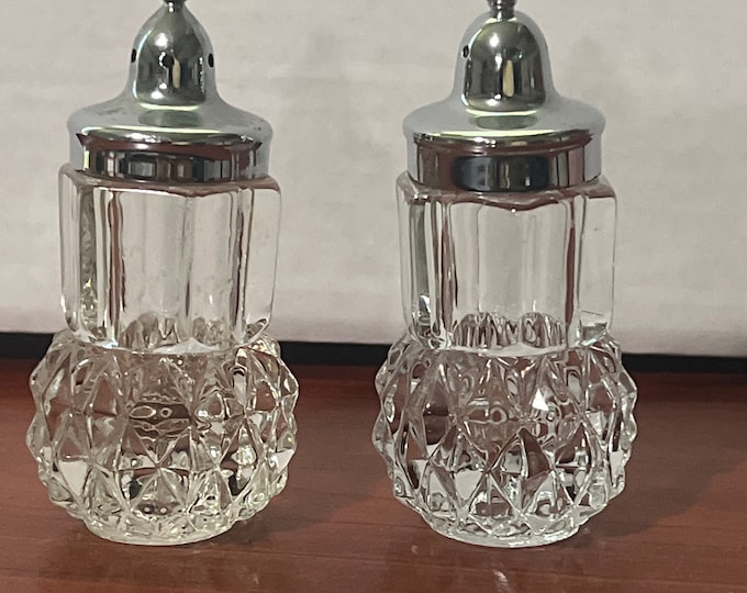 Vintage Indiana Glass Diamond Point Salt Shakers