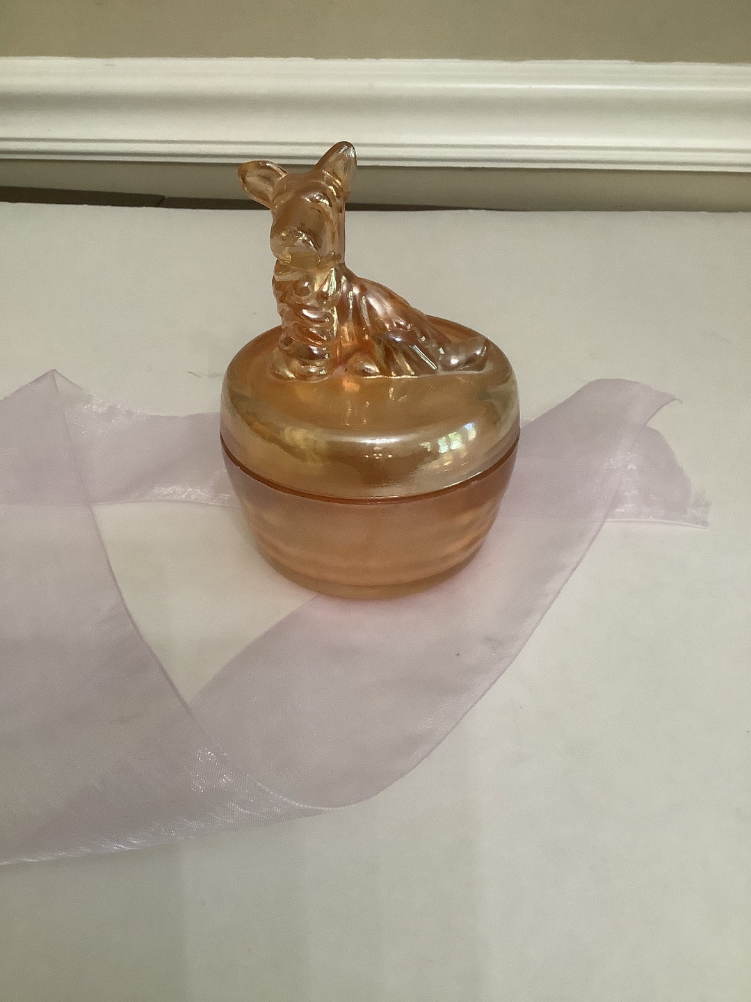 Glass Co Iridescent Scottie Powder Jar/ Trinket Box Etsy