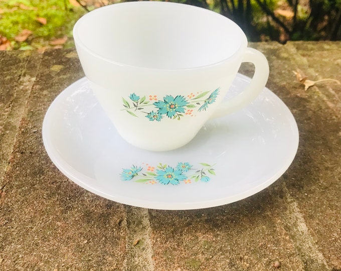 Fire King Blue Bonnet Cup and Saucer