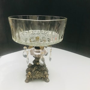 Crystal Centerpiece Bowl on Ornate Metal Pedestal Base