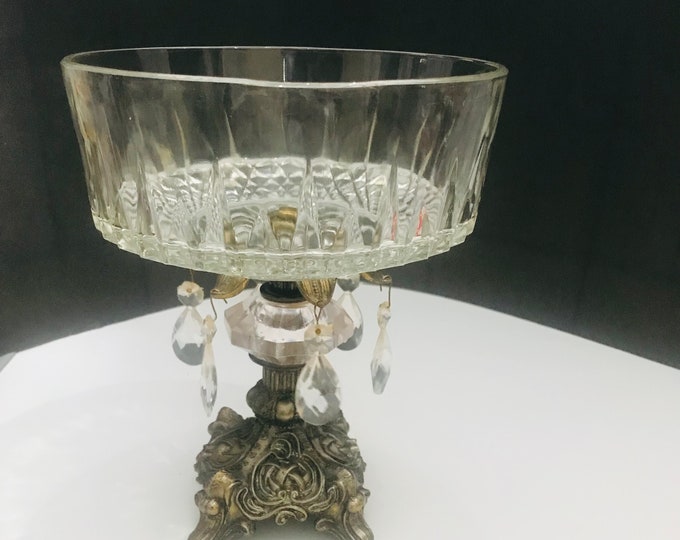 Crystal Centerpiece Bowl on Ornate Metal Pedestal Base