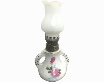 Miniature Milk Glass Oil Lamp, Ceramic Oil Lamp,  Romantic Lightning, Vintage Oil Lamp