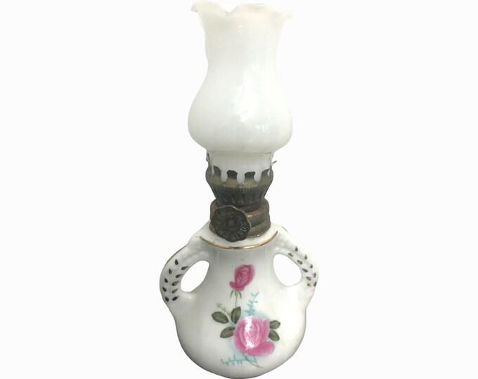 Miniature Milk Glass Oil Lamp, Ceramic Oil Lamp,  Romantic Lightning, Vintage Oil Lamp