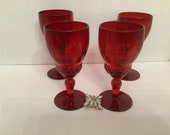 New Martinsville Moondrops Ruby Red Wine Water Goblets