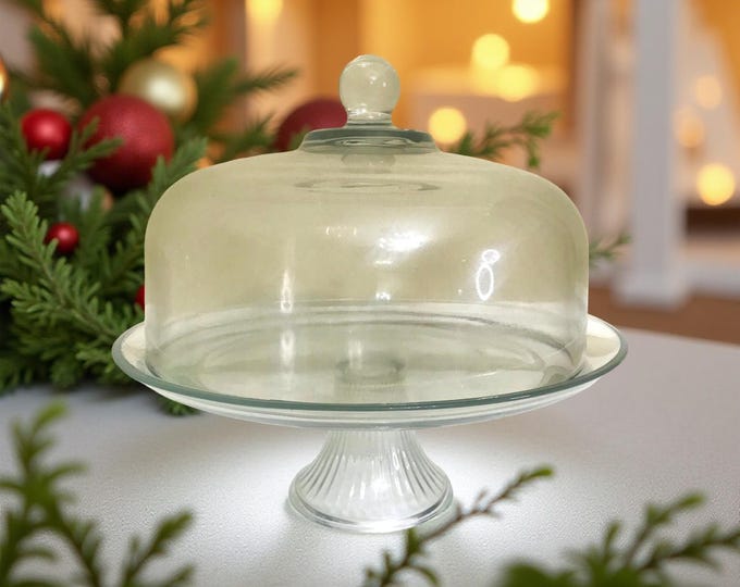 Vintage Anchor Hocking Cake Stand with Clear Dome Lid