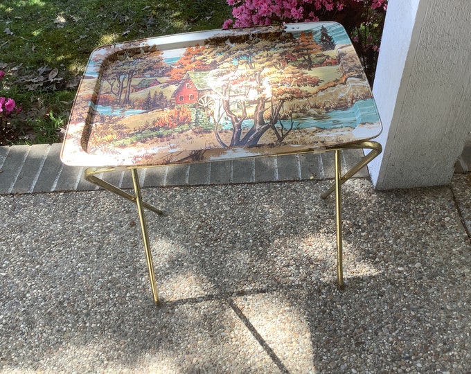 Six Vintage Lavada Country Theme Metal TV Trays/ Snack Tray/ Metal