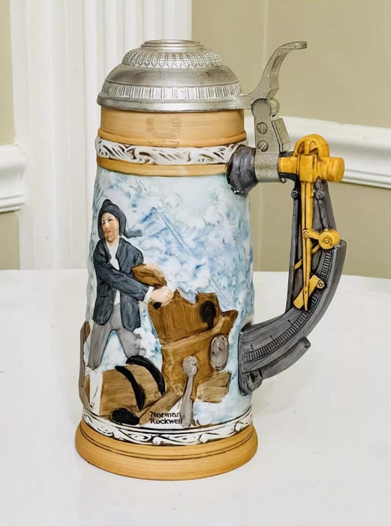 Vintage Norman Rockwell Collectible Beer Stein: Fishin' Pal