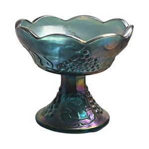 Blue Carnival Glass Candlestick Holder,  Grapes And Leaves,  Harvest Carnival (Blue)  by Colony