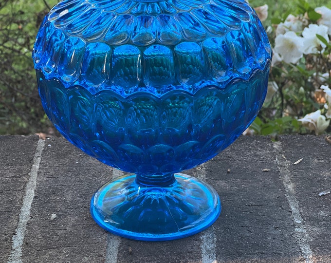 Imperial Glass Large Candy Bowl, Provincial Blue Candy Dish/ Compote/ Comport/ Vintage Blue Covered Candy Dish
