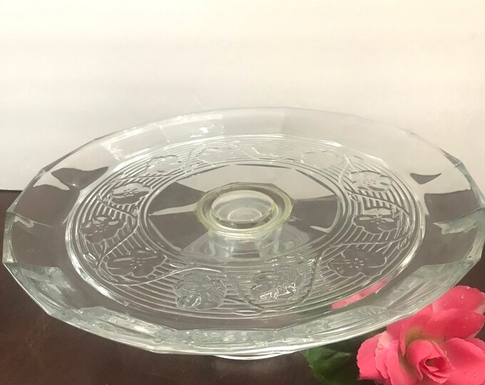 Vintage Anchor Hocking Avalon Glass 2pc Footed Cake Stand