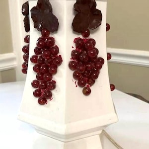 Retro Ceramic White Paneled Table Lamp With Lucite/Glass Grapes and Leaves, RARE