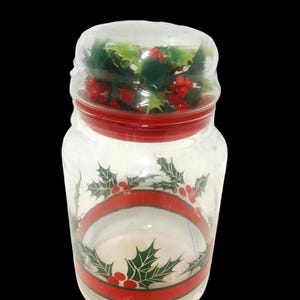 Vintage Anchor Hocking Holiday Jar: Red Berries & Holly Decor