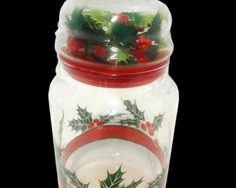 Vintage Anchor Hocking Weihnachtsglas: Red Berries & Holly Decor