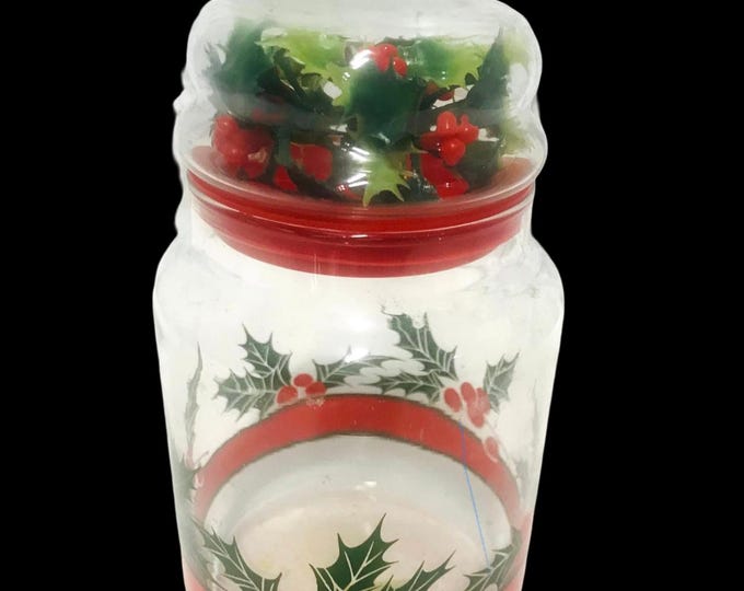 Anchor Hocking Holiday Jar with Red Berries and Holly Leaves, Gift with Candy Jar, Tea Jar,  Holiday Treat Jar