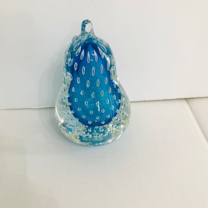 Vintage Blue Bullicante Controlled Bubbles Sommerso Art Glass Paperweight/Office Gift