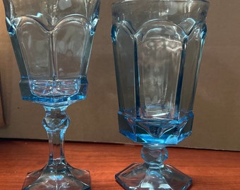 Vintage Fostoria Virginia Blue Goblets: Octagon Base, Pressed Glass