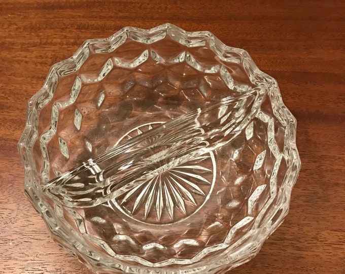 Old vintage white hall Clear Colony Divided Relish Dish Staked Cube Design