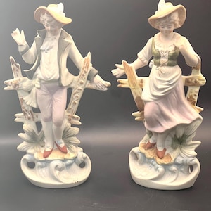 Vintage Victorian Couple Bisque Figurines Made In Occupied Japan, Guftware