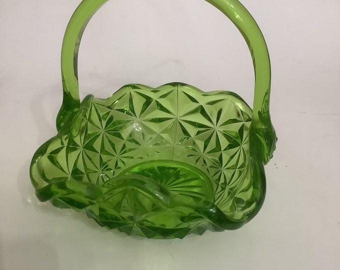 Indiana Glass Lime Green Basket in The Monticello Pattern