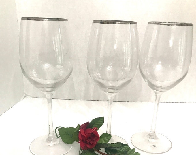Tulip Shape Wine Goblets, Made in Germany, Platinum Band Wine Goblets, Crystal Vintage Wine Glass