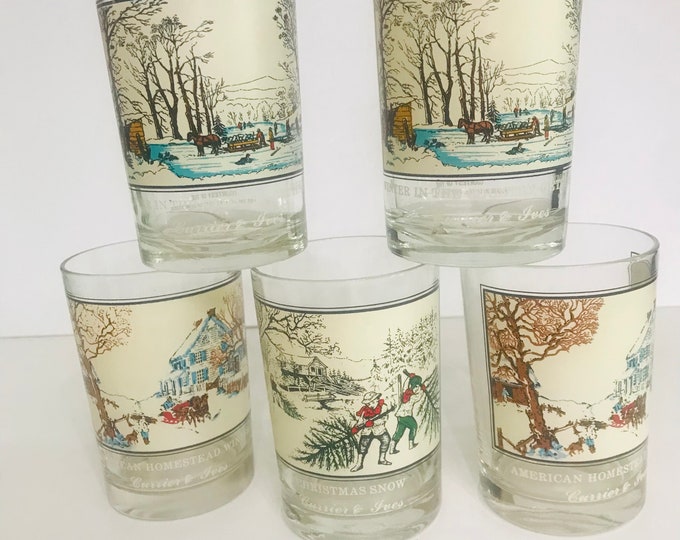 Carrier & Ives Arby Winter Scene Tumblers/ Old Fashioned Glass/ On The Rocks Glass