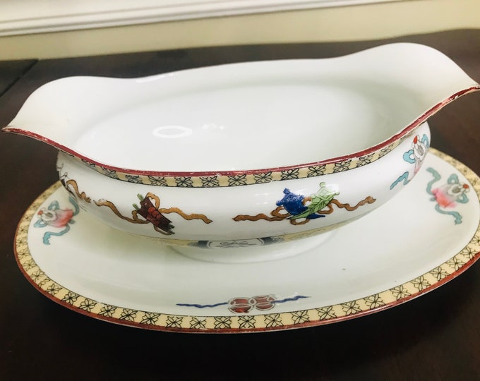 Noritake Gravy/Sauce Boat with Attached Underplate, Ceramic Gravy Boat