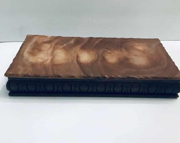 Dante Carpenters Bench Cigar Box,  Large Incolay Stone Mahogany Wood Jewelry Box, Trinket Box, Gift for Him
