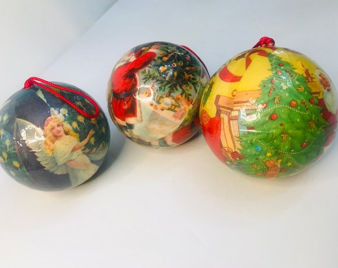 Christmas Tree Ornaments, Paper Mache/ Vintage Tree Bulbs
