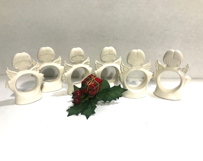 Vintage Porcelain Angel Napkin Holders with Red Napkins