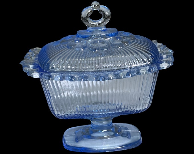 Candy Dish with Lid/ Indiana Glass Blue Horizon Pedestal  Candy Dish