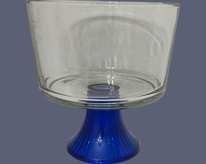 Anchor Hocking  Monaco Trifle Bowl: Cobalt Blue Pedestal Dessert Bowl, Dump Cake Noel, Clear Bowl Cobalt Blue Base Bowl