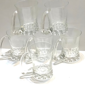Vintage Libbey Knob Hill Clear Glass Mugs: Bubble Bottom, Set of 6