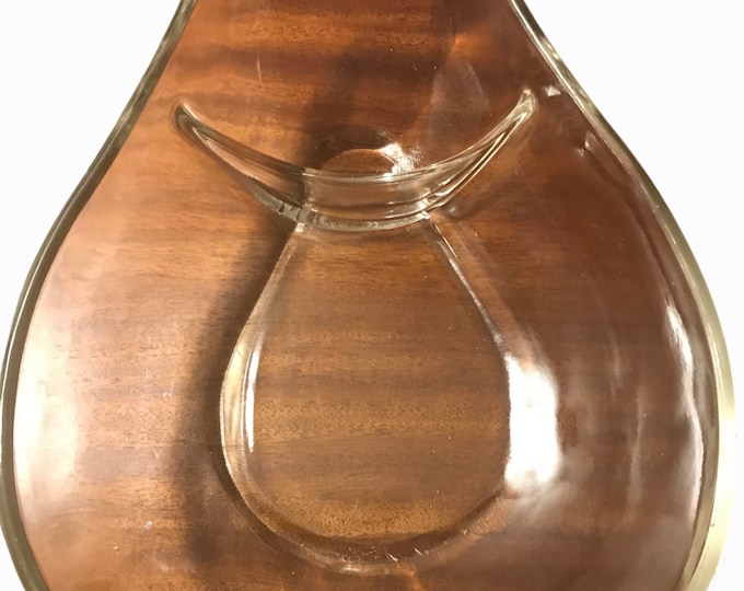 Vintage Clear  Glass Apple Pear Shape Serving Bowl with Seven Clear Individual Apple Bowls