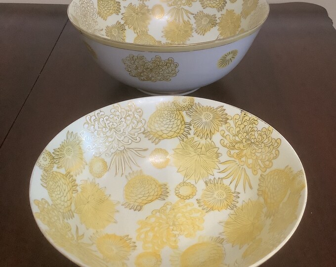 Vintage Andrea by Sadek Hand Painted Bowl Yellow Chrysanthemum