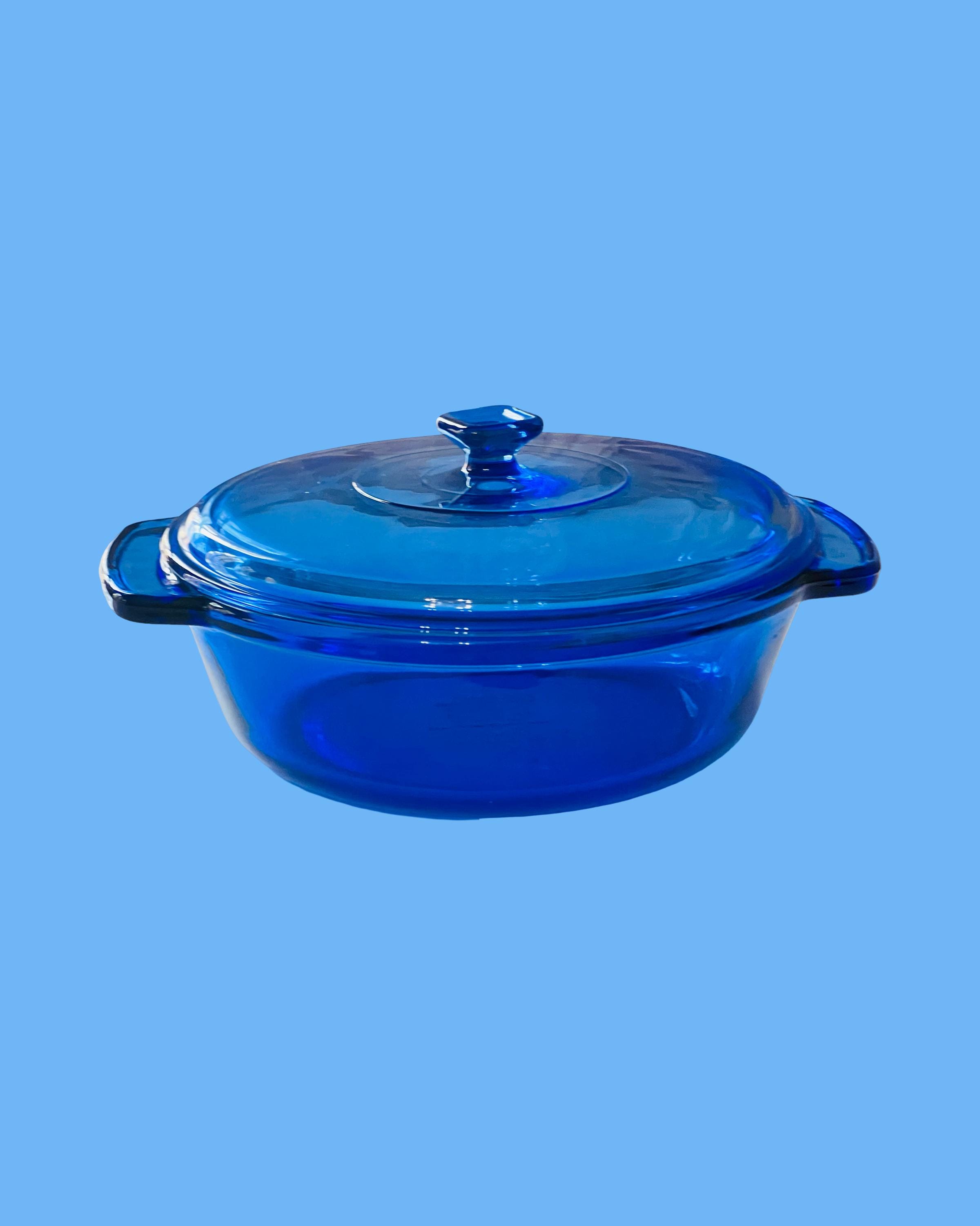Vintage Anchor Hocking Cobalt Blue Round Covered 2 Qt Casserole
