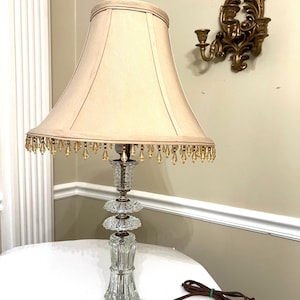 Vintage Cut Glass Hobniall Glass Table Lamp With Shade